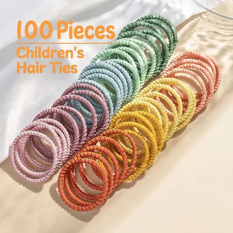 Kids Elastic Hair Ties Seamless High Stretch Rubber Bands Hair Rings Macaron Colors Threaded Ponytail Holders For Girls Toddlers