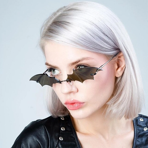 Creative Bat Wing Shaped Rimless Sunglasses For Women Punk Gothic Halloween Party Eyewear UV400 Protection Metal Frame