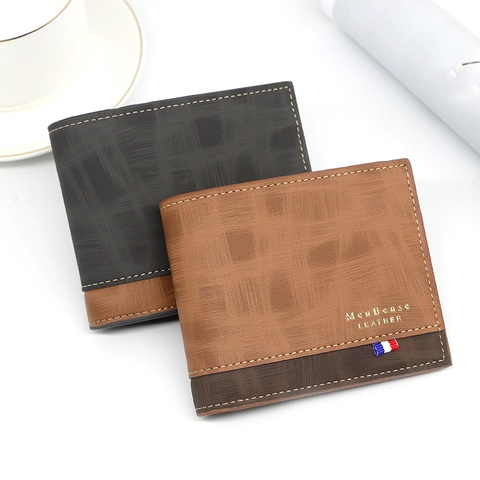 Cartera Horizontal Corta Bifold para Hombre Cuero PU Múltiples Ranuras Tarjetas Bolsillo Moneda Color Contraste Moda Urbana Cartera Hombre