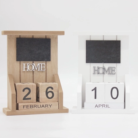 Calendario Perpetuo De Madera Forma Casa Decoración Escritorio Retro Bloques Manuales Fecha Mes Home Ornamento Oficina Aula