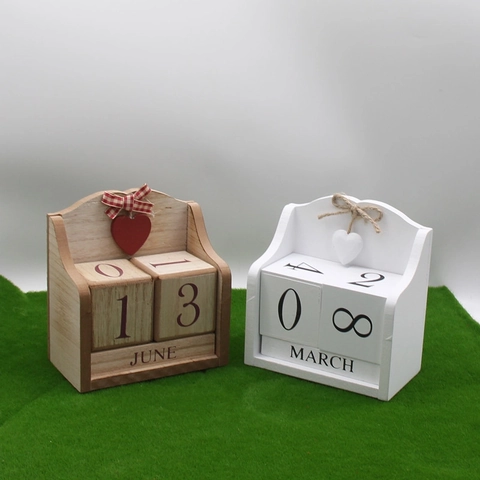 Calendrier Perpétuel En Bois Ornement De Bureau Forme De Cœur Décoration MDF Pour Maison Bureau Style Rustique Vintage