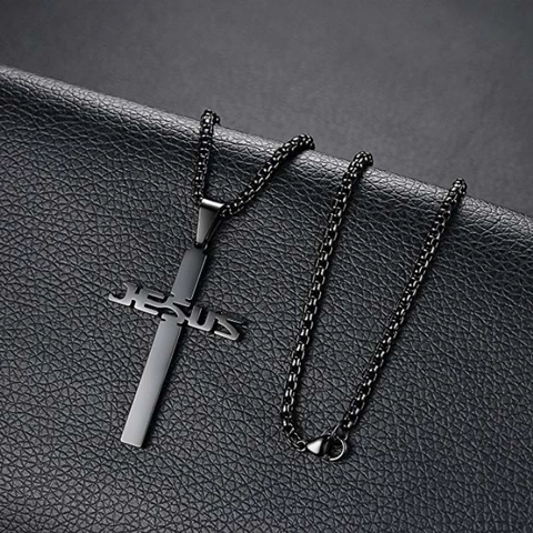Jesus Cross Pendant Necklace Stainless Steel Religious Prayer Jewelry For Men Women Fashion Punk Minimalist Style