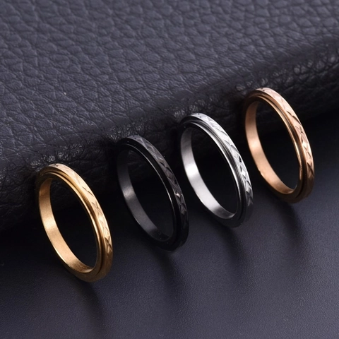Spinner Ring Stainless Steel Rotatable Band Cross Pattern Geometric Minimalist Stress Relief Jewelry For Men Women