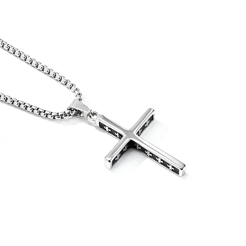 Vintage Stainless Steel Cross Pendant Necklace For Men Retro Punk Wolf Dragon Skull Gothic Hip Hop Jewelry Accessory