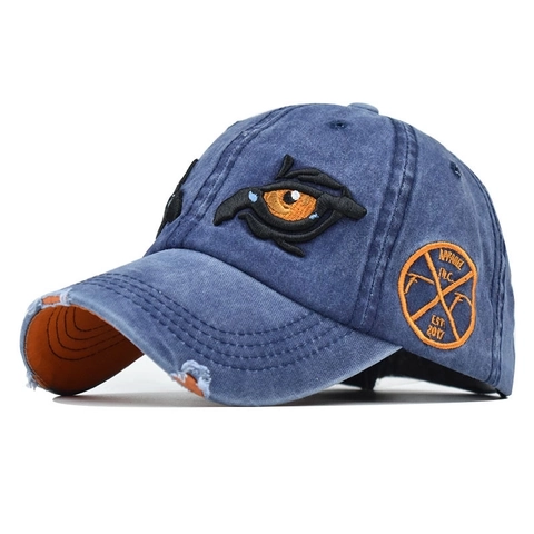 Washed Cotton Baseball Cap Double Eye Embroidery Vintage Distressed Peaked Hat Adjustable Outdoor Sports Unisex Headwear