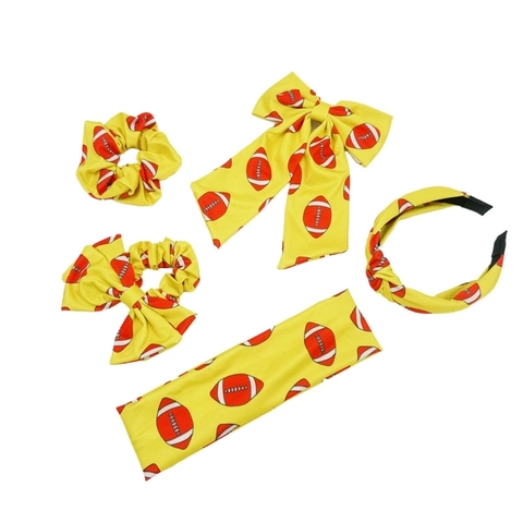 Football Rugby Motif Bandeau Chouchou Noeud Pince À Cheveux Jaune Tissu Sport Thème Accessoires De Cheveux Pour Femmes Filles