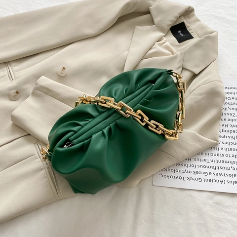 Damen Plissee Wolke Tasche PU Leder Geraffte Umhängetasche Mit Goldener Kette Mode Elegante Achseltasche Handtasche