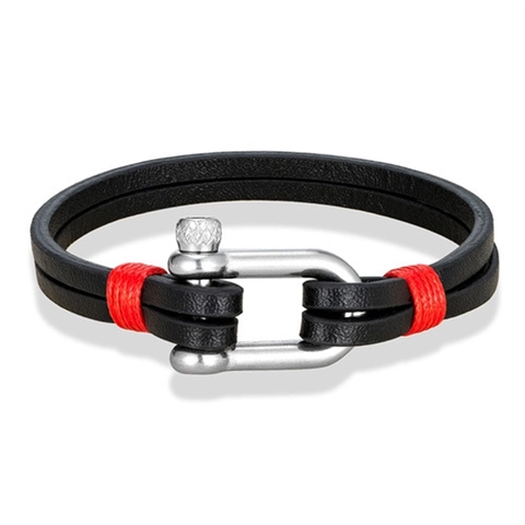 Bracelet En Cuir Tissé À La Main Boucle En U En Acier Inoxydable Cordon Multi-Couches Style Nautique Pour Hommes Unisexe