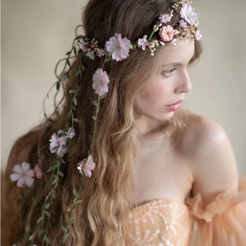 Böhmisches Künstliches Blumen Reben Stirnband Hochzeit Braut Blütengirlande Quaste Haarschmuck Für Frauen Handgefertigt