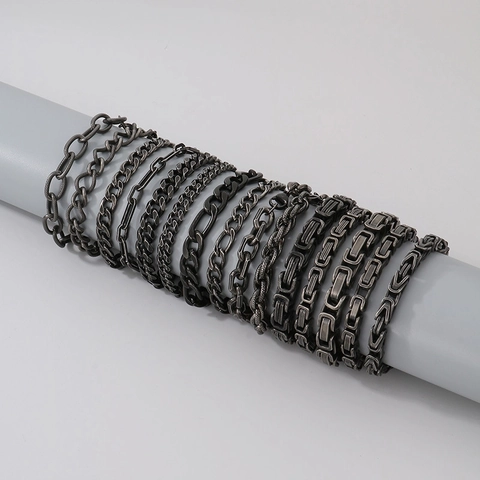 Collana E Bracciale Gioielli A Catena Acciaio Inossidabile 304 Retro Gun Black Byzantine Cuban Link Punk Hip Hop Per Uomo