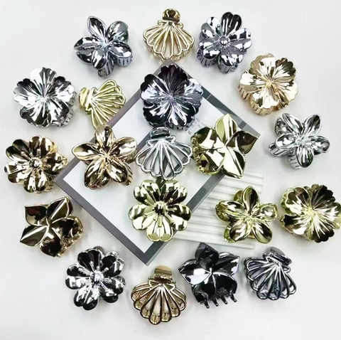 Elegant Flower Shell Hair Claw Clips Electroplated Metal Finish Fashion Hair Clamps For Women Decorative Hair Accessories