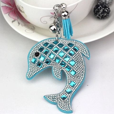 Funkelnder Delfin Schlüsselanhänger Mit Strass Und Lederquaste Glocke Legierung Tasche Anhänger Für Frauen Mädchen Geschenk Auto Zubehör