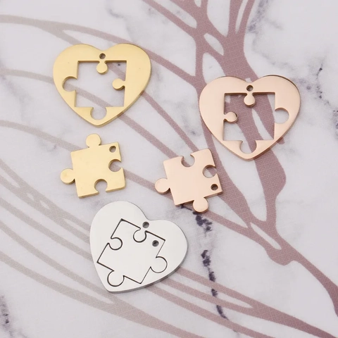 Dijes Colgantes De Rompecabezas De Corazón Acero Inoxidable 304 Pulido Espejo Hueco Geométrico Accesorios Joyería Para Parejas