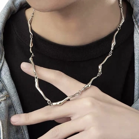 Irregular Wave Liquid Metal Necklace Titanium Steel Alloy Fluid Clavicle Chain Jewelry For Men Women Trendy Niche Design