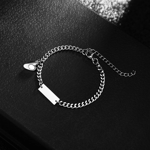 Magnetische Hart Koppel Armbanden Titanium Staal Minimalistisch Rechthoekig Label Schakelketting Voor Geliefden