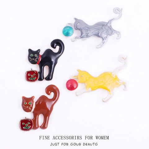Spille Gatto Cartone Animato Spilla Smalto Lega Animale Gattino Cuore Zucca Decorazione Vestiti Per Donne Gioielli Moda