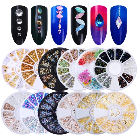 Nagelkunst Decoraties Mix Steentjes Metalen Klinknagels Charms Draaibox Manicure Accessoires
