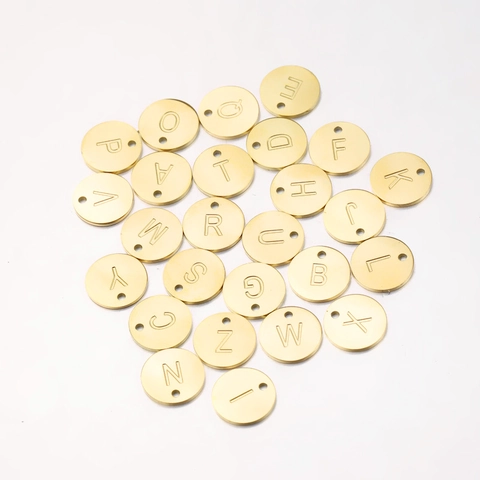 Round Letter Charms 304 Stainless Steel Engraved Initial Mirror Polished Alphabet Pendants DIY Jewelry Making Accessories