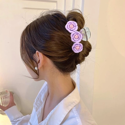 Camellia Rose Flower Hair Claw Clip Plastic Resin Sweet Aesthetic Large Shark Clip Hair Accessory For Women Girls