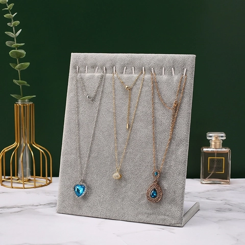 Velvet Linen Jewelry Display Stand L-Shaped Necklace Organizer Plate Earring Stud Holder For Countertop Boutique Showcase