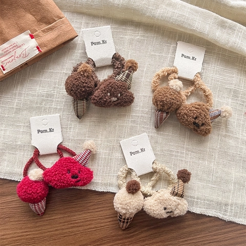 Élastiques À Cheveux En Peluche Pour Filles Motifs De Glace Et Ours Nuage Accessoires En Laine D'Agneau Scrunchies Porte-Queue De Cheval