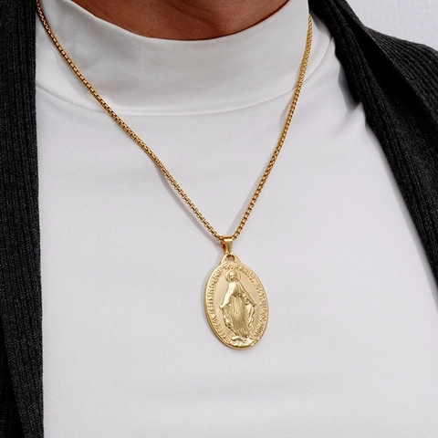 Wonderdadige Medaille Ketting Maagd Maria Hanger Roestvrij Staal 18K Verguld Religieuze Katholieke Christelijke Sieraden