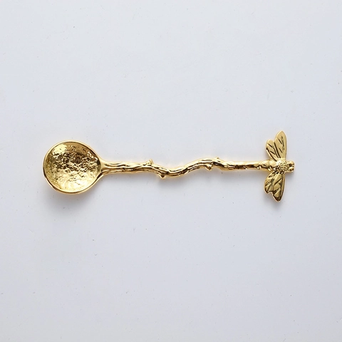 Vintage Zinc Alloy Dessert Spoon Tree Branch Handle Dragonfly Decor Hammered Texture Retro Coffee Stirring Spoons
