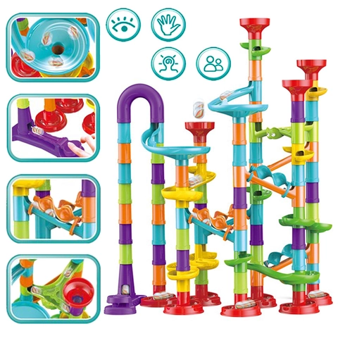 Colorful DIY Marble Run Building Blocks Toy Plastic Pipeline Maze Race Track Construction Kit For Kids Educational Learning