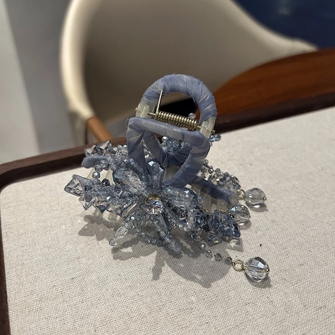 Kristall Blumen Haarklammer Mit Quastenanhänger Stoff Umwickelt Handgefertigt Französischer Stil Haaraccessoires