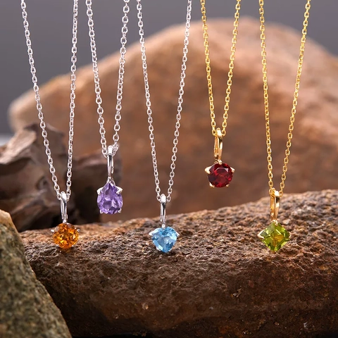 925 Sterling Silver Necklace Natural Gemstone Pendant Heart Round Square Drop Shape Elegant Versatile Jewelry For Women