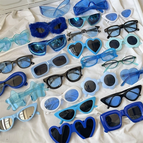 Occhiali Da Sole Blu Moda Occhio Di Gatto Cuore Stella Montatura Plastica Lenti Resina Stile Da Strada Y2K