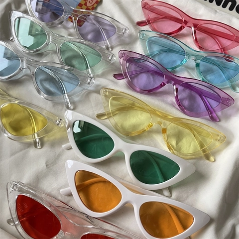 Cat Eye Sonnenbrille Kunststoff Rahmen Harz Linse UV400 Dreieck Retro Mode Candy Jelly Farbe Für Damen Herren