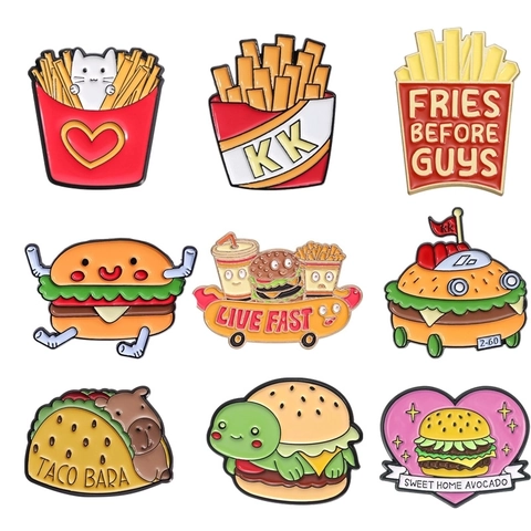 Juego De Broches De Esmalte De Comida Rápida De Dibujos Animados Aleación Hamburguesa Papas Taco Para Ropa Bolsas Joyería