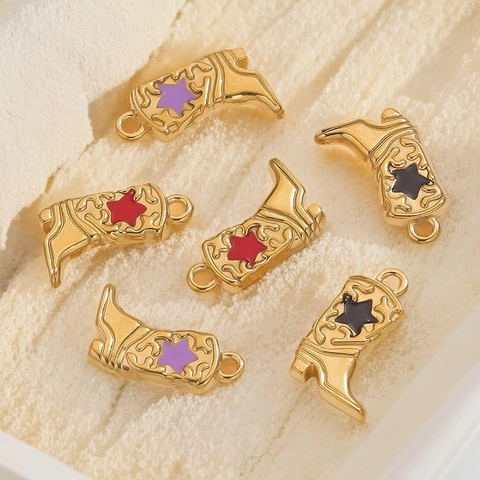 Cowboystiefel Anhänger Vergoldeter Edelstahl Emaille Stern Pendants DIY Schmuckherstellung Zubehör