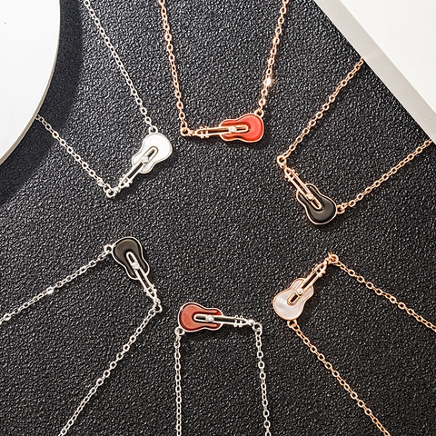 Collana Pendente Chitarra Argento Sterling 925 Conchiglia Bianca Agata Rossa Nera Gioielli Musica Regalo Donna