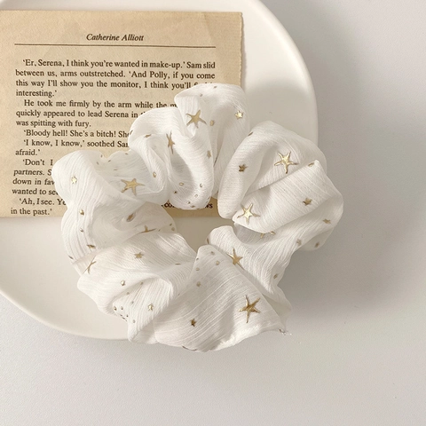 Scrunchies in Chiffon con Stelle Dorate Stile Coreano Elastici per Capelli Arricciati Accessori per Capelli Donna Ragazza Decorativi