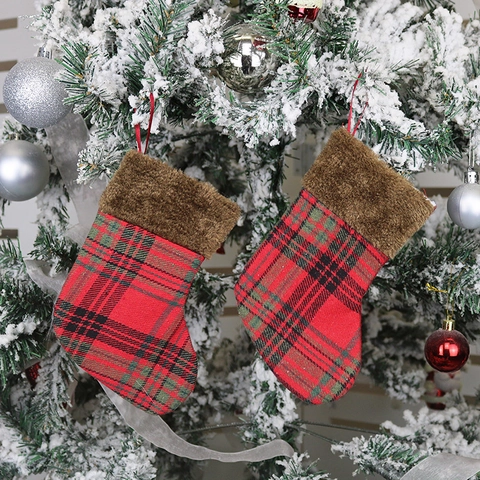 Weihnachtsstrumpf Buffalo Karo Vliesstoff Mit Kunstfellrand Zum Aufhängen Für Weihnachtsbaum Kamin Dekoration