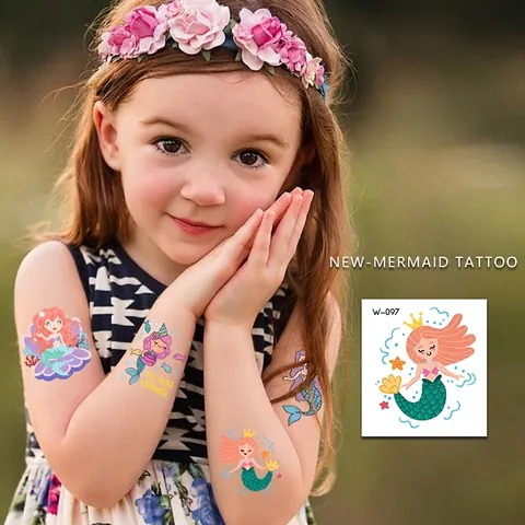 Tatouages Temporaires Sirène Dessin Animé Imperméable Motif Océan Art Corporel Pour Enfants Fête Cadeau