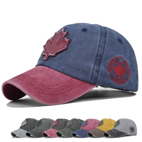 Casquette De Baseball En Coton Lavé Vintage Broderie Feuille D'érable Canada Rétro Réglable Chapeau Unisexe
