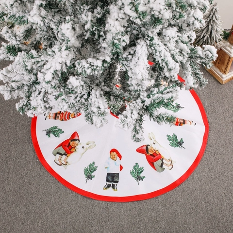 Gonna Per Albero Di Natale Bianco Tondo Peluche Decorazione Natalizia Personaggio Cartone Animato Coniglio Ramo Di Pino Bordo Rosso
