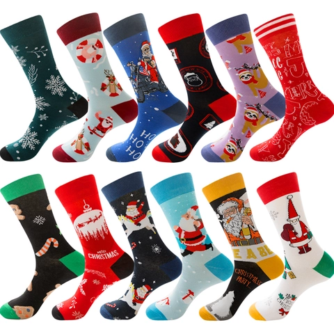 Calcetines Media Pantorrilla Mezcla De Algodón Novedad Navidad Papá Noel Alce Patrones Transpirable Informal Regalo De Vacaciones Para Hombres Unisex