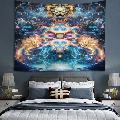 Arazzo Da Parete Poliestere Psichedelico Mandala Mistico Teschio Arte Estetica Decorazione Per Camera Da Letto