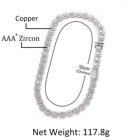 Hip Hop Necklace For Men Copper With AAA Zircon Square Link Iced Out Luxury Rappers Jewelry Bling Accessories