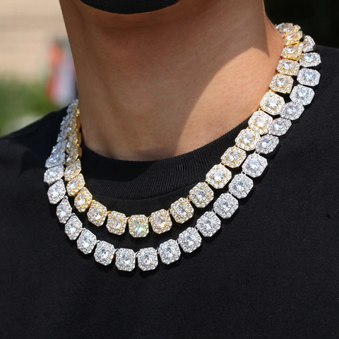 Copper Zirconia Hip Hop Square Tennis Necklace For Men Women Iced Out Bling Jewelry Geometric Cubic Chain Necklaces