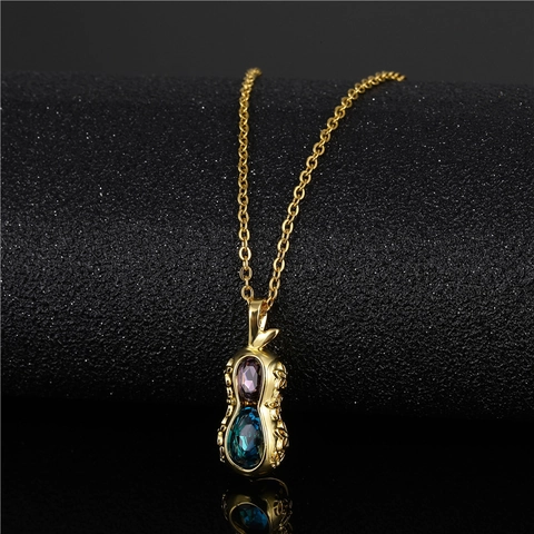 Collier Style Coréen En Acier Titane Avec Pendentif Cacahuète En Laiton Plaqué Or Cristal Violet Bleu Élégant