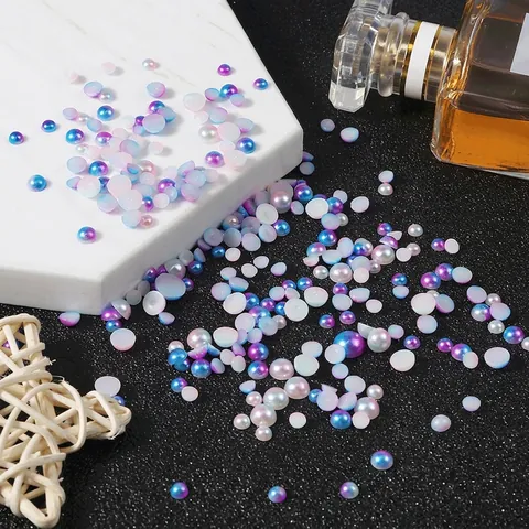Iridescent Half Round Flatback Faux Artificial Pearls ABS Plastic Gradient Beads For DIY Jewelry Making Nail Art Decoration