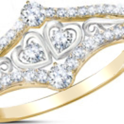Two-Tone Alloy Double Heart Ring With White Rhinestones Romantic Wedding Jewelry For Women Geometric Micro Pave Sparkle