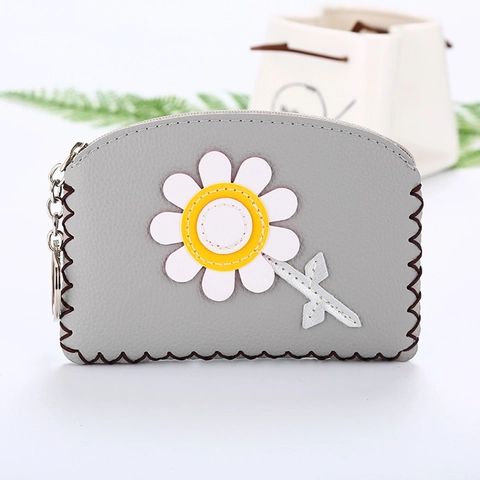 Mignon Petit Porte-Monnaie Fleur Marguerite Femmes Cuir PU Mini Portefeuille Avec Anneau Porte-Clés Fermeture Éclair