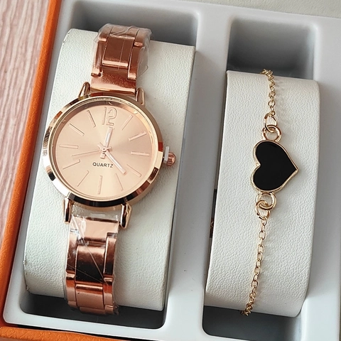 Women's Fashion Quartz Watch And Bracelet Set Alloy Metal Strap Rhinestone Embellished Elegant Casual Lady Wrist Watch Jewelry Gift Set