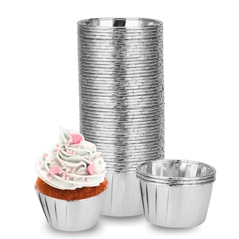 Pirottini per Cupcake in Alluminio Argento Grandi Tazze per Muffin Doppia Faccia Resistenti al Calore e Olio per Matrimoni Feste